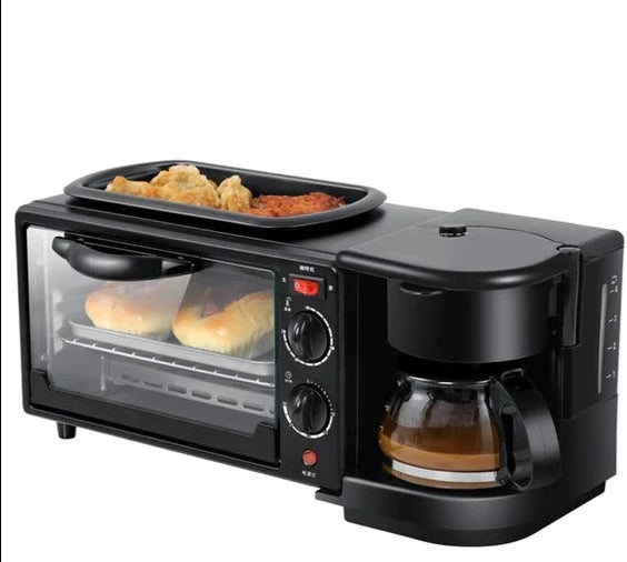 3 IN 1 BREAKFAST MAKER PORTABLE TOASTER OVEN, GRILL PAN & COFFEE MAKER