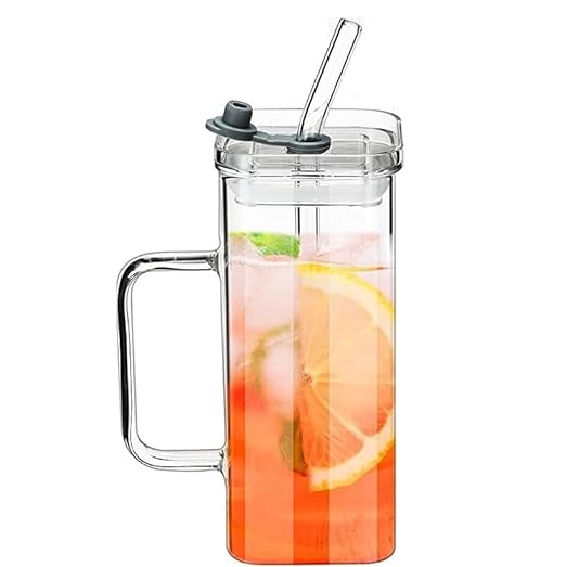 Glass Tumbler with Sipper (Pack of 2)