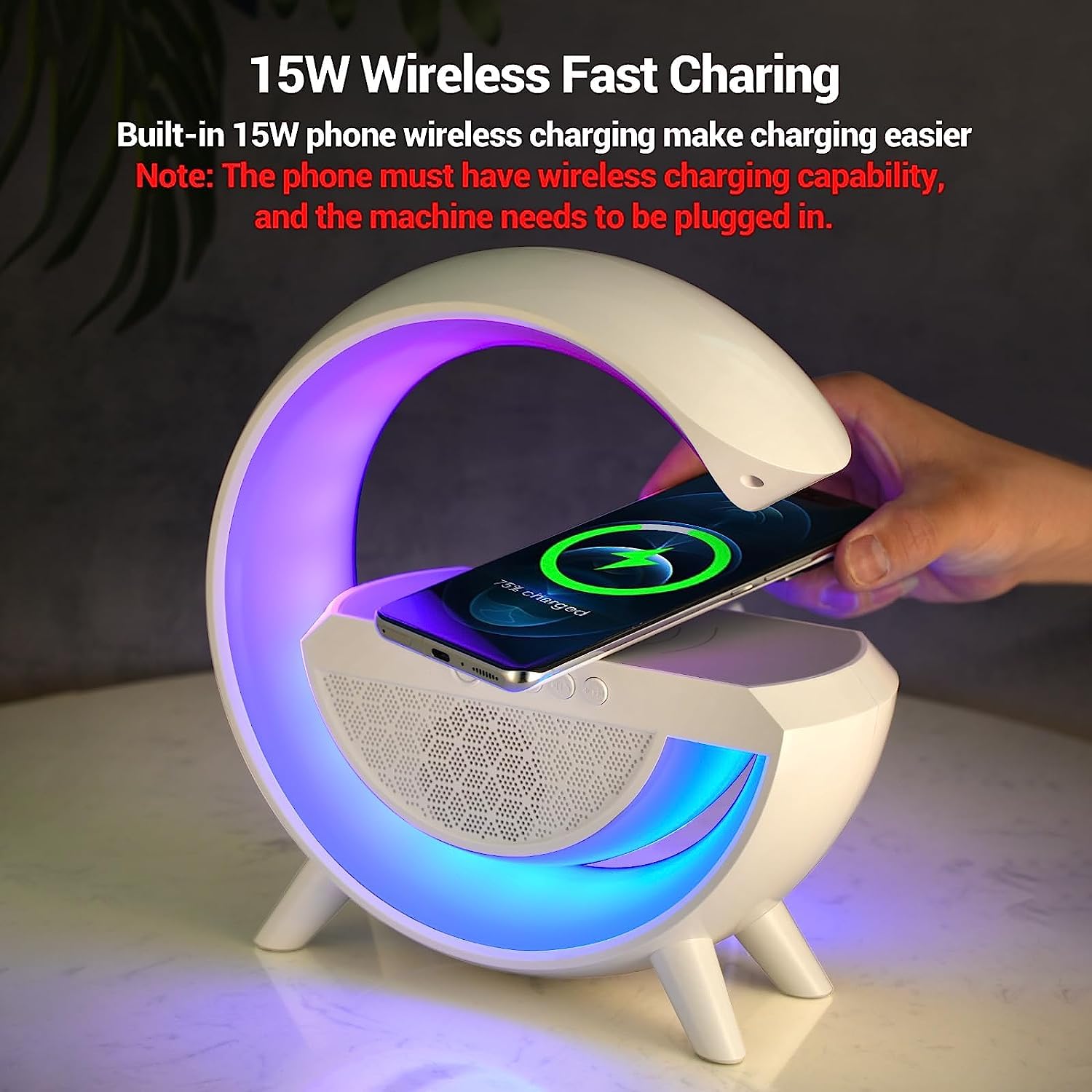 3-IN-1 MULTI-FUNCTION LED NIGHT LAMP WITH BLUETOOTH SPEAKER AND WIRELESS CHARGING STATION