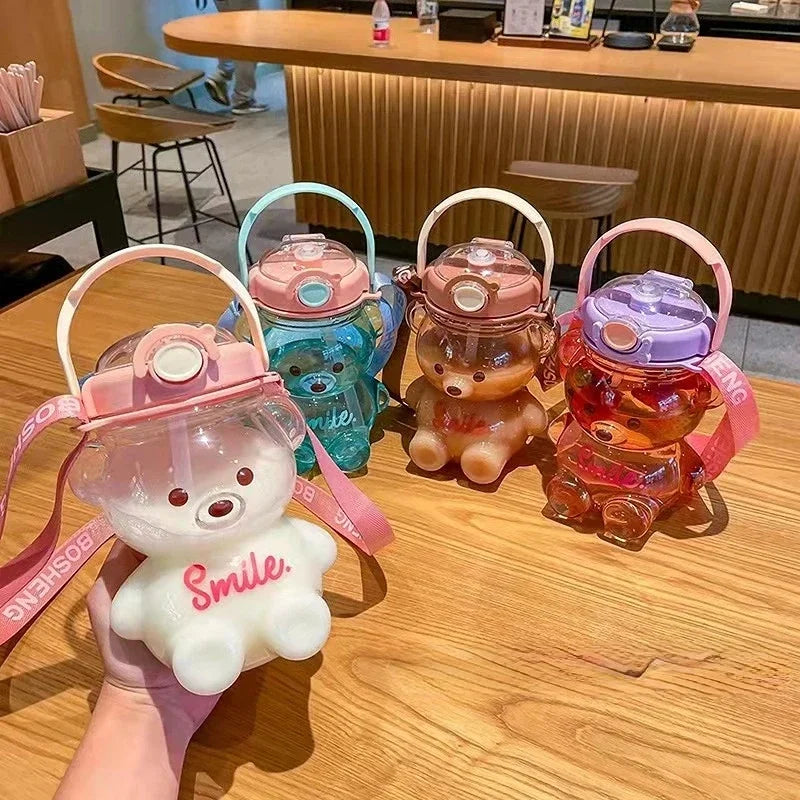 Cute Bear Cup Various Modes of 800ml to 1400ml Tumbler with Straw Kawaii Water Bottle For Girl Kid Outdoor Drinking Kettle