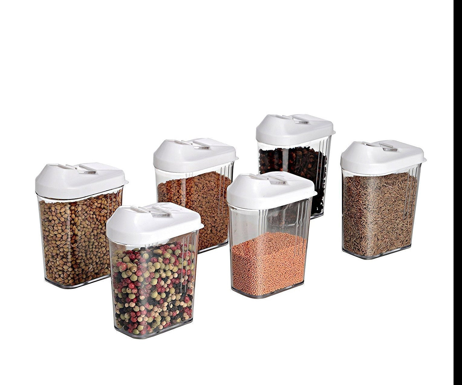 096 Plastic Easy Flow Storage Jar with Lid (750ml, Set of 6) DeoDap