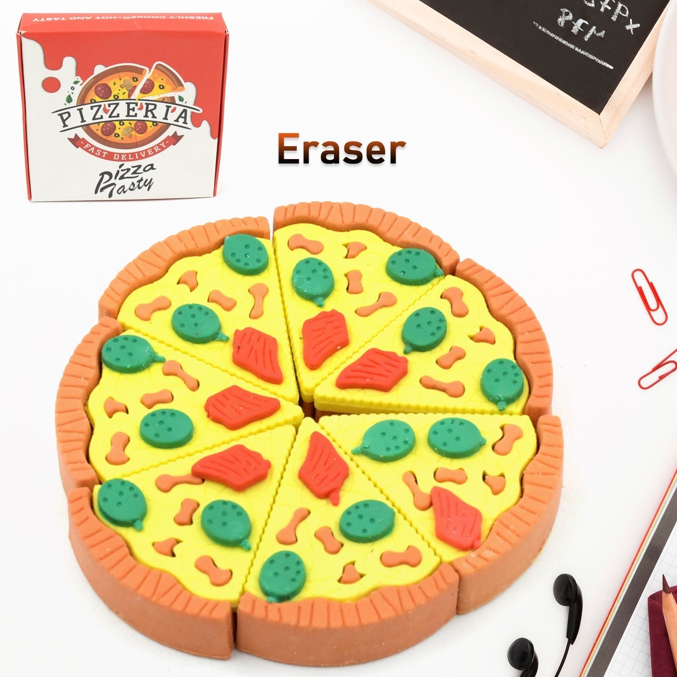 7-Slice Pizza Eraser Set - Ideal for Kids, Adults, and Fast Food Enthusiasts. Perfect for Stationery Kits, Return Gifts, Birthdays, and School Prizes
