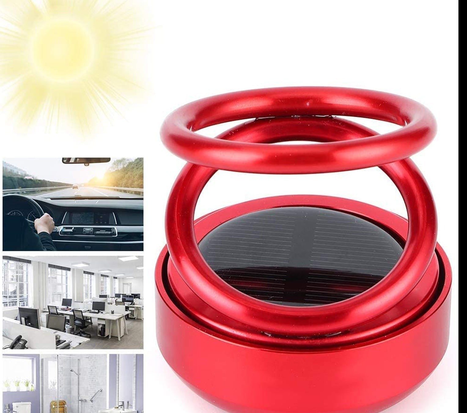 6319 Solar Power Car Aroma Diffuser 360°Double Ring Rotating Design, Car Fragrance Diffuser, Car Perfume Air Freshener for Dashboard Home Office DeoDap
