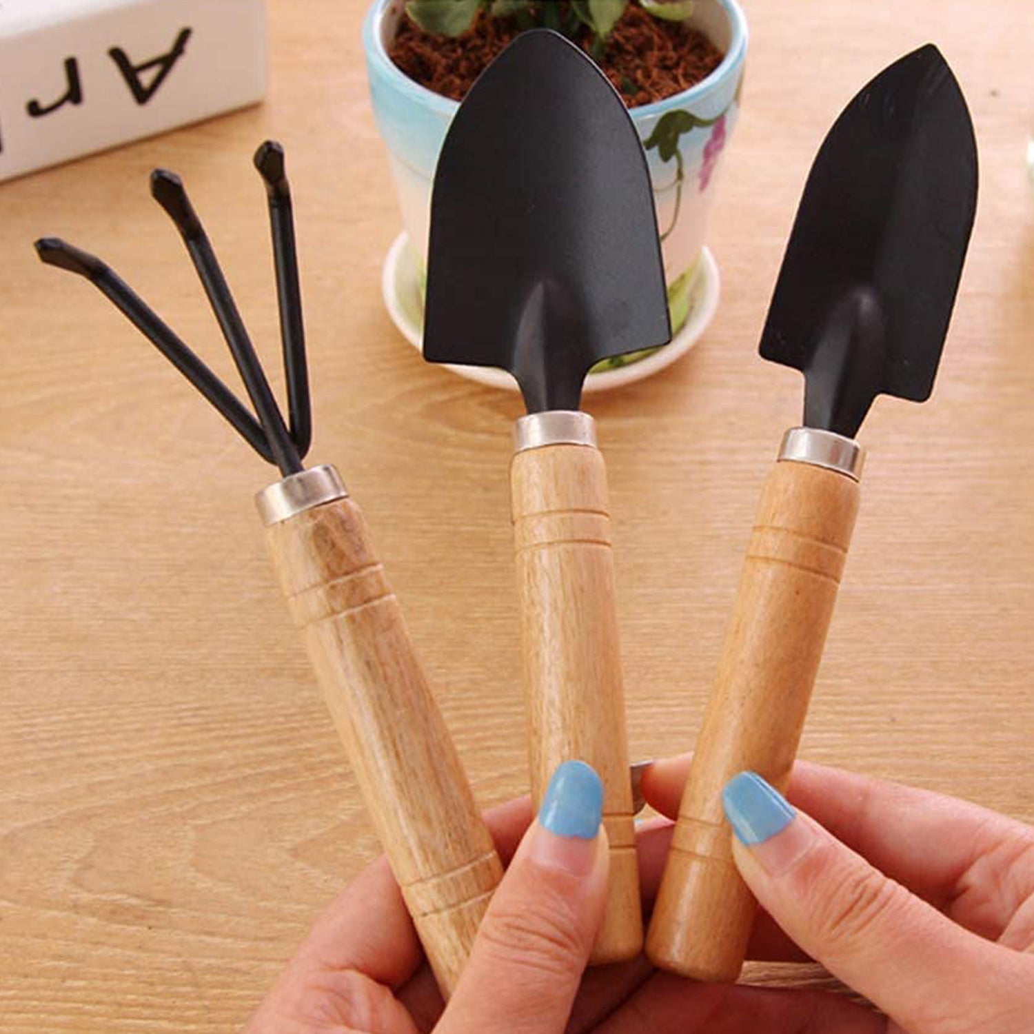 Small sized Hand Cultivator, Small Trowel, Garden Fork (Set of 3)