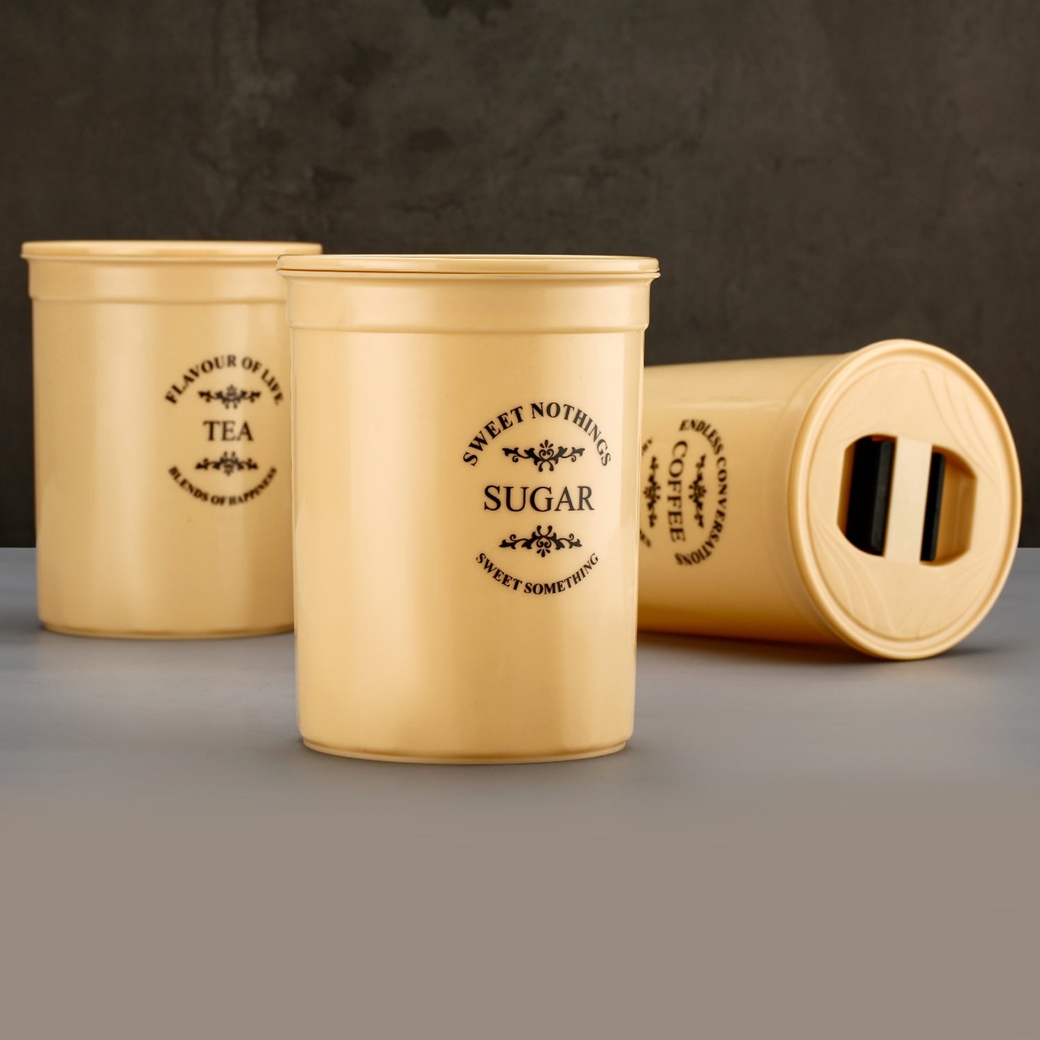 Damru-Shaped Airtight Container Set (Tea, Sugar, Coffee) - 3 Pieces
