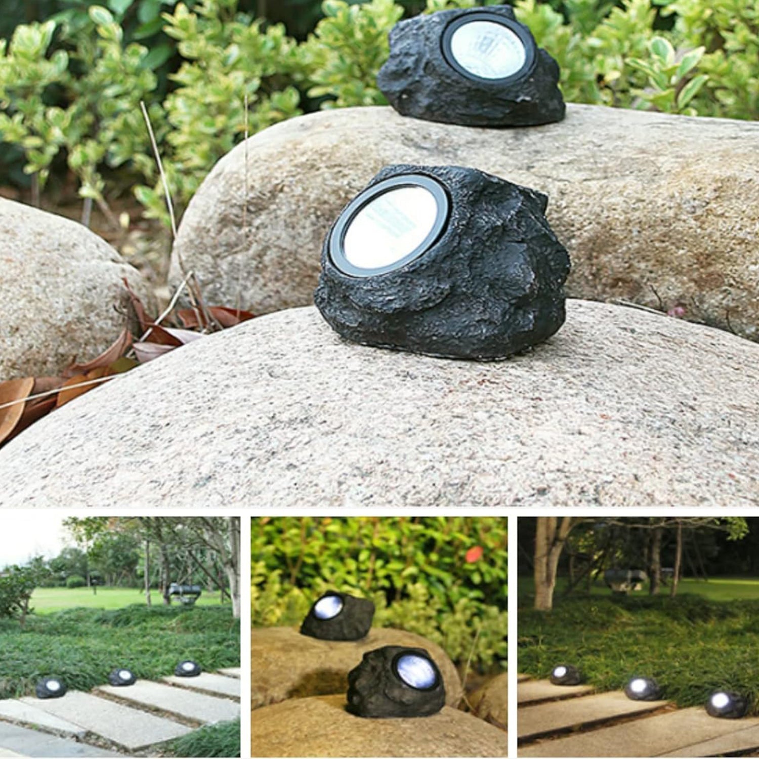Solar-powered LED rock light for outdoor pathways and gardens (1 piece)