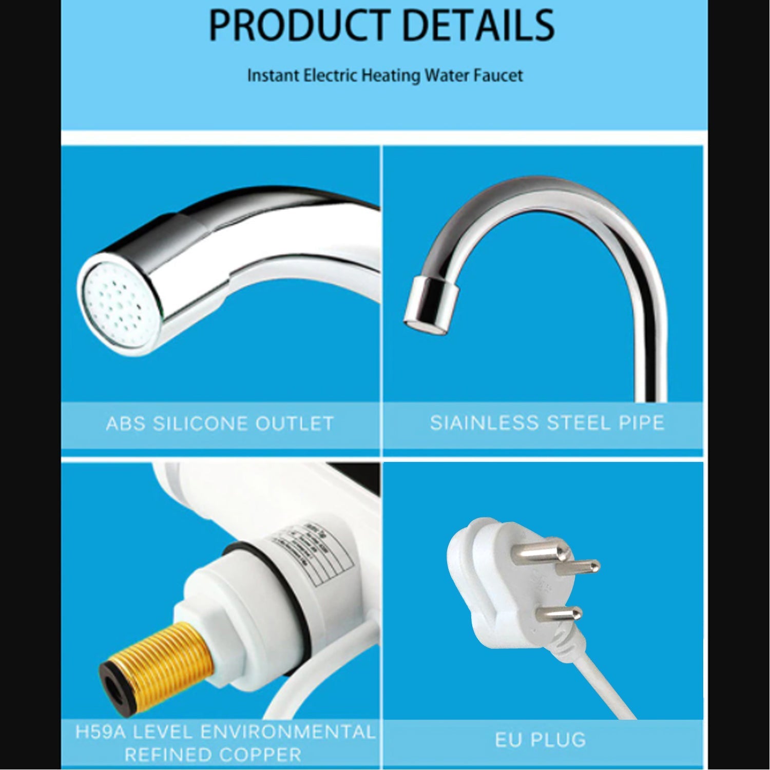 1684A Stainless Steel LED Digital Display Instant Heating Electric Water Heater Faucet Tap, Geyser 