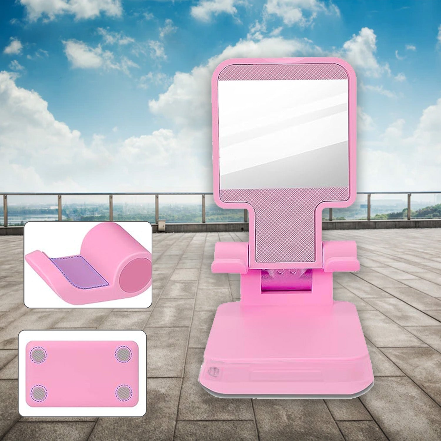 3-Way Adjustable Phone Stand with Mirror for Desktop Organization