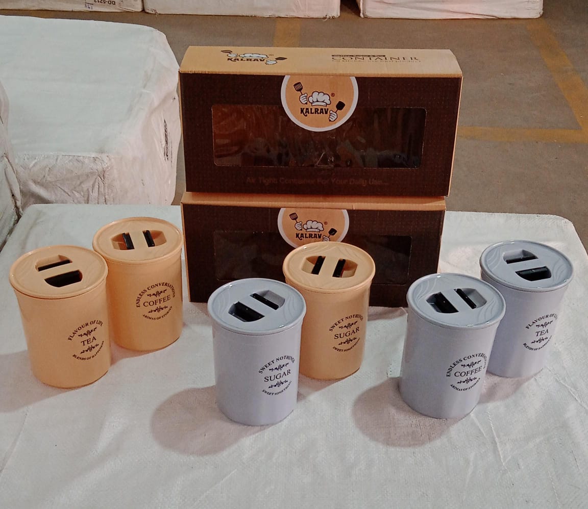 Damru-Shaped Airtight Container Set (Tea, Sugar, Coffee) - 3 Pieces